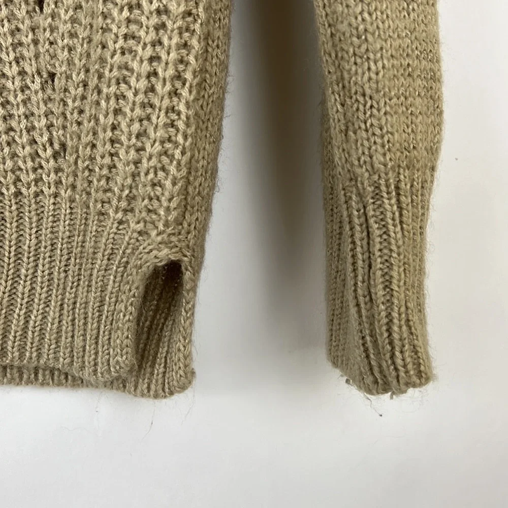 KNOX ROSE cowl shoulder tight knit sweater tan with fringe S - Picture 5 of 8